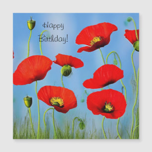 Red Poppy Birthday Magnetic Kaart