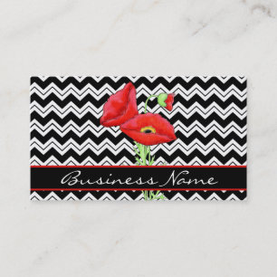 Red Poppy Black White Chevron Zizzag Custom Visitekaartje