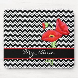 Red Poppy Black & White Personaliseer Chevron Zizz Muismat