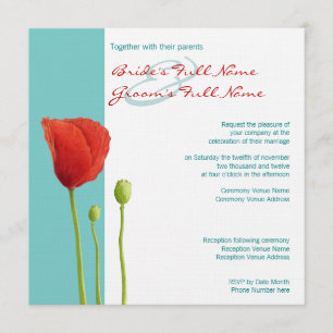 Red Poppy blauwgroen Wedding Invitation Kaart