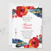 Red Poppy Boho Feathers Brunch & Bubble Invite Kaart (Voorkant)