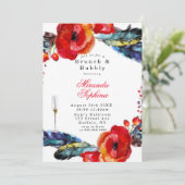 Red Poppy Boho Feathers Brunch & Bubbly Invitation (Debout devant)
