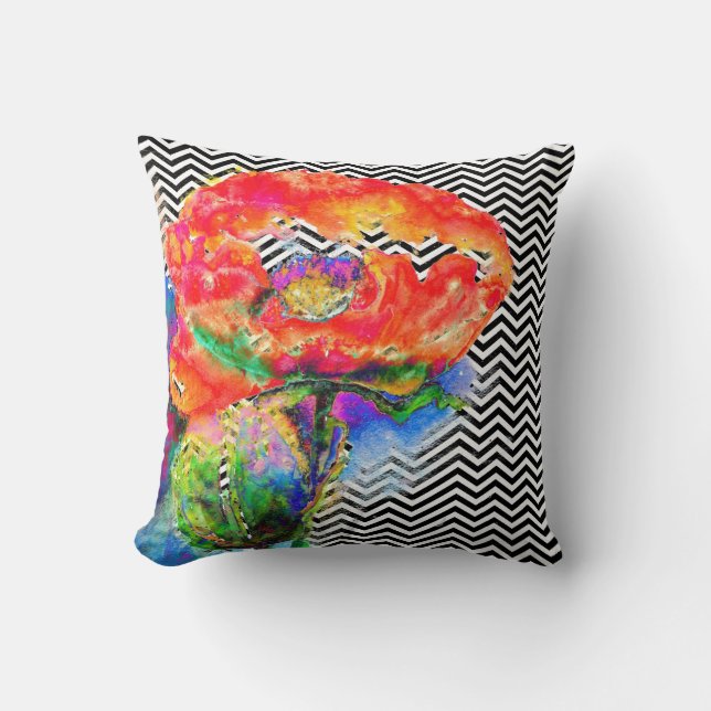 Red Poppy-chevron Kussen (Voorkant)