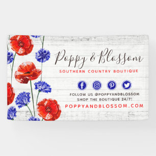 Red Poppy & Cornflower Rustic Wood Floral Boutique Spandoek