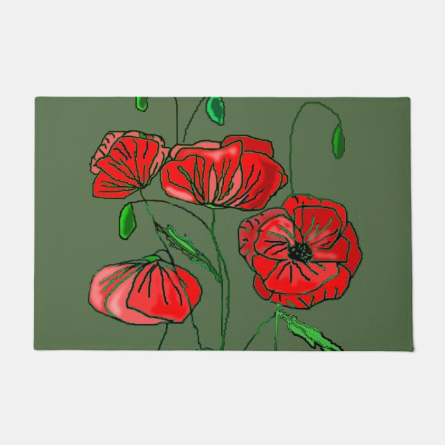 Red Poppy Doormat - Aangepaste kleuren Deurmat (Voorkant)