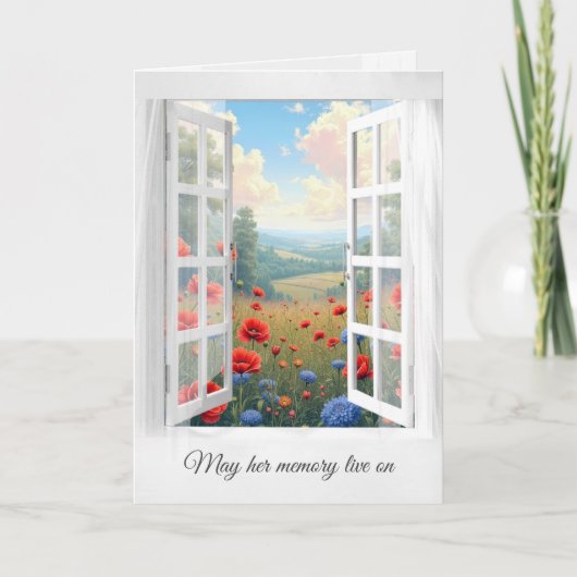 Red Poppy en Dahlia Field in Sympathy Window Kaart (Voorkant)