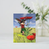 Red Poppy Fairy in een zomerveld Briefkaart (Staand voorkant)