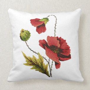 Red Poppy Faux Embroidery Pillow Kussen