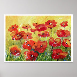 Red Poppy Field - Poster d'art