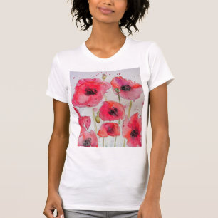 Red Poppy floral Waterverf Art Flower Pattern T-shirt