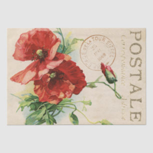 Red Poppy Flower Carte Postale Franse ontkoppeling Tissuepapier
