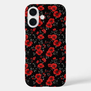 Red Poppy Flower Pattern iPhone 16 Hoesje