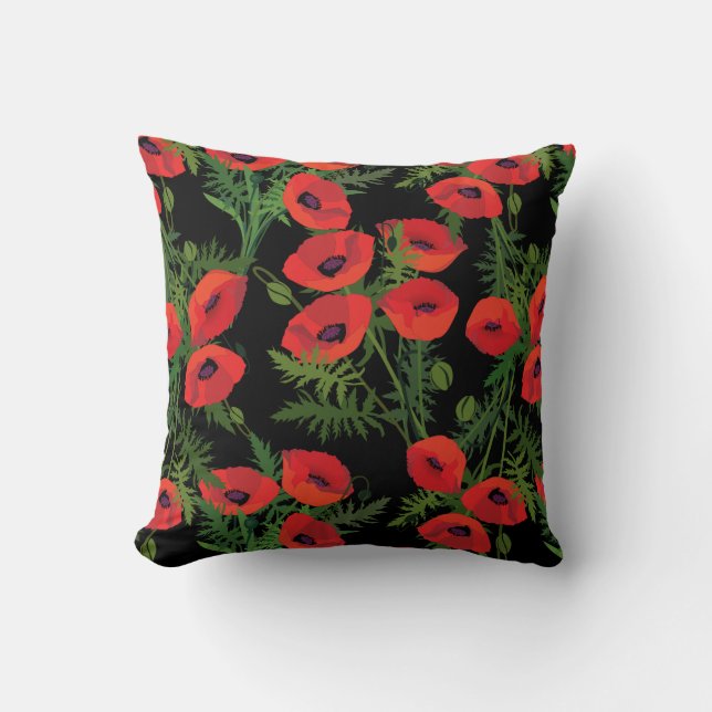Red Poppy Flower Pattern Kussen (Voorkant)