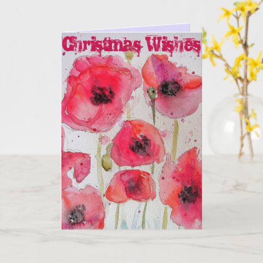 Red Poppy Flower Waterverf-kaart voor kerstmis Kaart (Gele Bloem)
