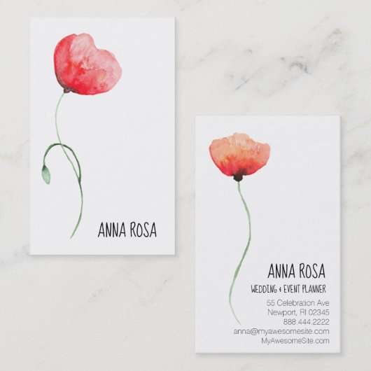 *~* Red Poppy Flower Wedding Event Planner Simple Visitekaartje (Voorkant / Achterkant)
