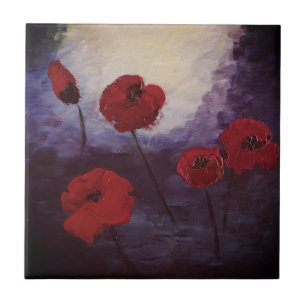 Red Poppy Flowers Blossom Art Tile Tegeltje