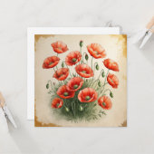 Red Poppy Flowers Bouquet  Kaart (Voorkant / Achterkant in situ)