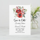 Red Poppy Flowers Bruiloft Save the Date (Staand voorkant)