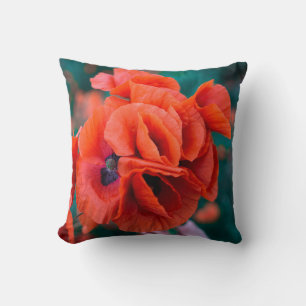 Red Poppy Flowers Colorful Floral Abstract Black Kussen