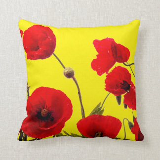 Red Poppy Flowers Colorful Floral Abstract Geel Kussen