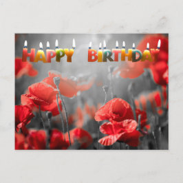 Red Poppy Flowers en Happy Birthday Kandles Briefkaart