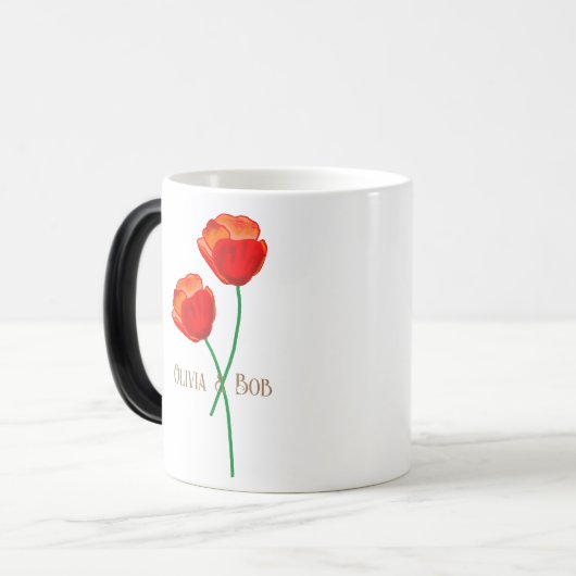Red Poppy Flowers gepersonaliseerd Magische Mok (Voorkant links)