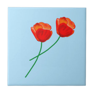 Red Poppy Flowers Heart Sky Bleek Blue Tegeltje