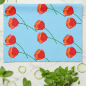 Red Poppy Flowers Heart Sky Blue Theedoek (Gevouwen)