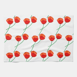 Red Poppy Flowers Heart White Theedoek