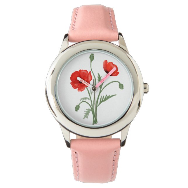 Red Poppy Flowers Horloge (Voorkant)