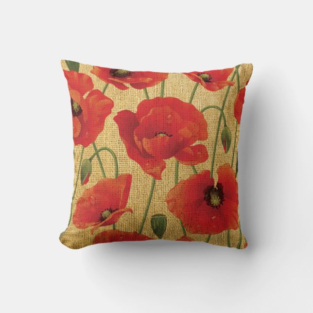 Red Poppy Flowers Kussen (Voorkant)