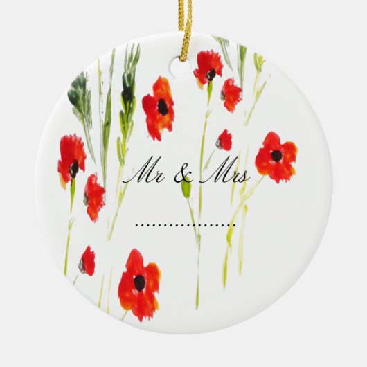 Red Poppy Flowers Mr & Mrs. Keramisch Ornament (Voorkant)