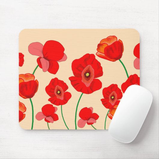 Red Poppy Flowers Muismat (Met muis)