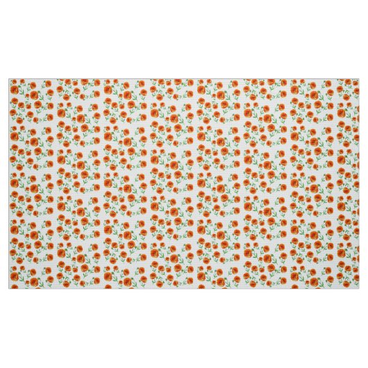 Red Poppy Flowers Waterverf Fabric Stof (Fat Quarter)