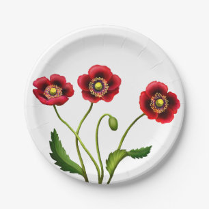Red Poppy Garden Flowers Paper Borden Papieren Bordje