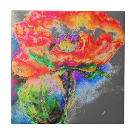 Red Poppy-grijs Tegeltje (Voorkant)