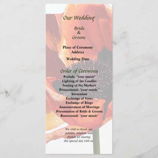 Red Poppy in Sunshine Wedding Program Programma (Voorkant)