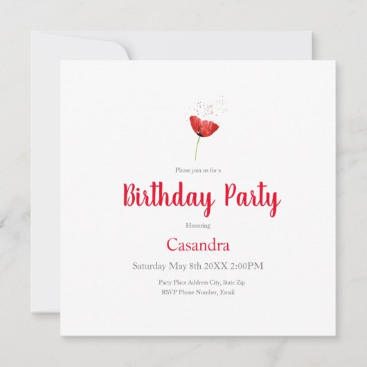 Red Poppy Invitation Kaart (Voorkant)