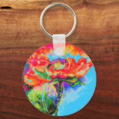Red Poppy - lichtblauwe achtergrond Sleutelhanger (Voorkant)