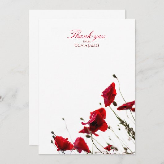 Red Poppy Merci Cartes (Devant / Derrière)