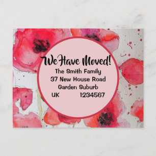 Red Poppy New Address Briefkaart, we gaan verder Briefkaart