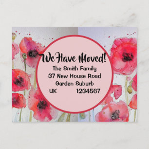 Red Poppy New Address Briefkaart, we gaan verder Briefkaart
