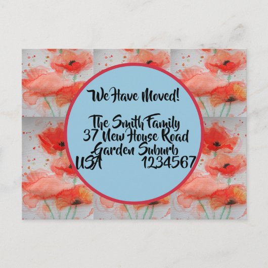 Red Poppy Nouvelle Adresse Carte Postale, Nous Dém (Devant)