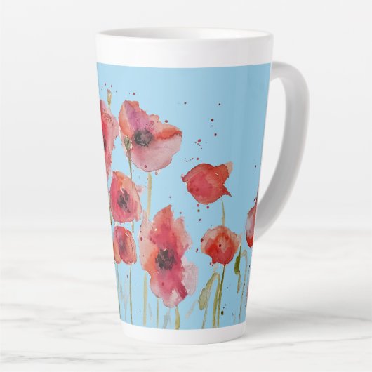 Red Poppy on Blue Waterverf Poppies Art Mok (Rechterhoek)