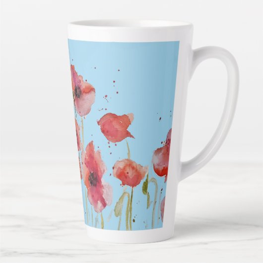 Red Poppy on Blue Waterverf Poppies Art Mok (Rechts)