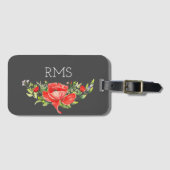Red Poppy op grijs monogram Bagagelabel (Voorkant (horizontaal))