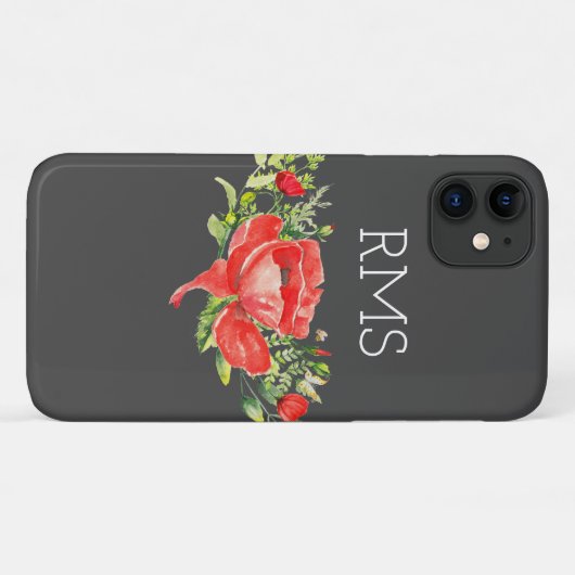 Red Poppy op grijs  monogram Case-Mate iPhone Case (Achterkant (horizontaal))