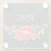 Red Poppy op grijs  monogram Glazen Onderzetter (Achterkant)