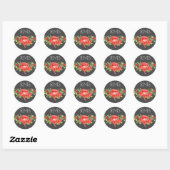 Red Poppy op grijs  monogram Ronde Sticker (Vel)