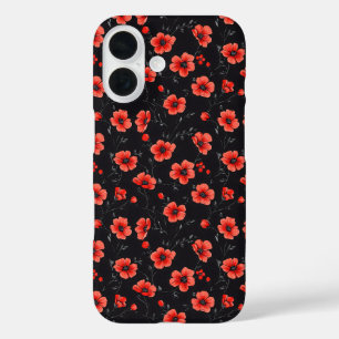 Red Poppy Pattern iPhone 16 Hoesje